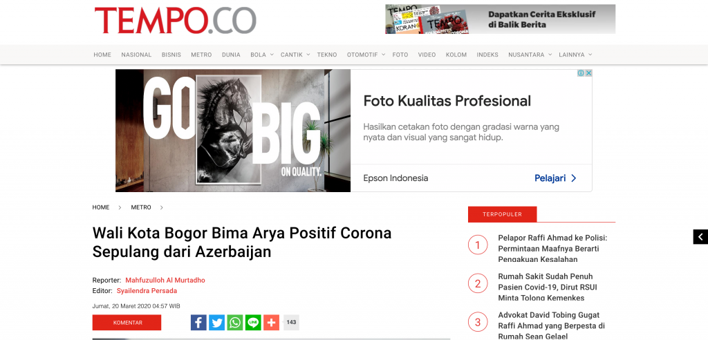 https://metro.tempo.co/read/1321773/wali-kota-bogor-bima-arya-positif-corona-sepulang-dari-azerbaijan